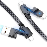 2Pack 4 In 1 Usb C Cable For Lightning Cable, 60W Dual Usb C Cable 6Ft Flat Braided Fast Charging Cord With L/Type C/Usb A Multi Ports For Iphone 16 15 14 Pro Max Plus/I-Pad/Samsung/Macbook
