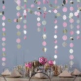 Pink Silver Glitter Dot Garland Party Decorations Circle Streamers For Birthdays Baby Showers Bridal Showers Gender Reveals Baby Gender Reveal Christmas New Year'S Eve Graduation