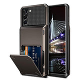 For Galaxy S22 Case Wallet Credit Card Holder 4-Card Slot Hidden Back Pocket Dual Layer Hybrid Rugged Rubber Bumper Protective Hard Shell Cover For Samsung Galaxy S22 Gun