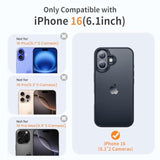 For Iphone 16 Phone Case, Shockproof For Iphone 16 Case, Military Grade Drop Protection, Protective Hard Back Slim Translucent Cover, Black