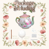 Étincelle Diy Helium-Ready Teapot Balloon Foil Pink And Green Floral Design, Lets Par-Tea 2 Pcs Suspended Spring Tea Time Lowtea Diy Party Balloons Theme Baby Shower First Birthday Decoration