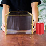 Small 10.2" X 5.9" X 7.9" Glass Cards Box With Slot And Lock For Wedding Reception - Home Birthdays Party Geometric Decorative, Gold - Slot Length 6.3 Inches (Glass Box Only)