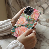 For Iphone 15 Pro Max Case Cute - Wireless Charging Compatible - Dual-Layer Hard Shell + Silicone Cover - Aesthetic Protective Trendy Phone Case For Women - Blooming Pink Rose