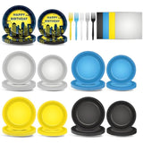 100pcs Bat Superhero Party Plates and Napkins Black Yellow Silver Set