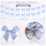 2Pcs Bow Garland Banner, Ribbon Bow Party Decorations For Baby Shower Girls Bow Coquette Birthday Party Decor (Blue)