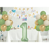 Sage Green First Birthday Decor Boys 40" Olive Number 1 Balloon Banner Balloon Set