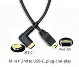 Mini USB to USB C Cable, Right Angled USB C to Mini USB Male to Male Converter Cable Cord for Digital Camera and More 10inch/25cm