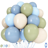 Sage Green And Blue Balloons, 35Pcs Olive Green Dusty Blue Beige Cream Latex Balloon, Baby Boy Shower Balloons For Kids Rabbit Theme Baby Shower Birthday Boho Bridal Wedding Party Decorations Supplies