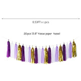 Purple-Gold Party Decoration Tassel Garland - 20Pcs Lavender White Gol