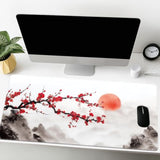 Large Cherry Blossom White Mouse Pad Non-Slip Big Extended Mousepad Waterproof Gaming Mouse Pad Oversized Keyboard Desk Protector For Home Office Laptop Desk 31.8" X 15.7"