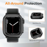 2 In 1 Metal Case Compatible With Apple Watch Series 6/5/4/Se 3 2 1 44Mm With Back Cover, Rugged Shockproof Protective Bumper Cover For Iwatch 44Mm, Black