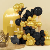 140-Pc Black & Gold Balloon Arch Kit Mixed 18/12/10/5" Sizes