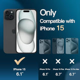 JETech 3 in 1 Matte Case for iPhone 15 6.1-Inch with 2-Pack Tempered Glass Screen Protector, Translucent Frosted Shockproof Phone Cover (Black)