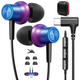 USB C Headphones Magnetic Wired Earbuds for S26 S25 S24 S23, Right Angle Type C in-Ear Earphones with Mic Volume Control HiFi Stereo Bass for
