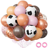 68pcs Cowgirl Western Balloons - Pink Coffee Rose Gold Cow Print Party Decor