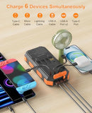 Solar Charger Power Bank 38800mAh, 22.5W USB-C Fast Charging Portable Charger with 4 Built-in Cables, External Battery Pack with Dual LED Emergency