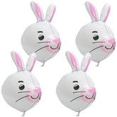 4D Cartoon Animal Farm Bunny Balloon Cute Pet Bunny Party Supplies Birthday Decorations, 4 Pack Easter Rabbit Head Foil Mylar Balloons Happy Easter Mylar Balloons Woodland Animal Supplies