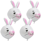 4D Cartoon Animal Farm Bunny Balloon Cute Pet Bunny Party Supplies Birthday Decorations, 4 Pack Easter Rabbit Head Foil Mylar Balloons Happy Easter Mylar Balloons Woodland Animal Supplies