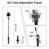 Magnetic Selfie Stick Tripod with 2 LED Lights, 52" Tripod for iPhone with Rechargeable Remote, Portable Selfie Stick Compatible with iPhone