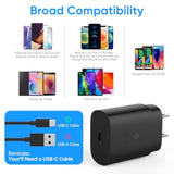 Super Fast Charger Type C, 25W Usb C Wall Charger Fast Charging For Samsung Galaxy S25 S24 S23 S22 S21 Ultra Plus Note 20, Iphone 16/15 Pro Max With 8Ft Long Android Type C Cable, 2 Pack