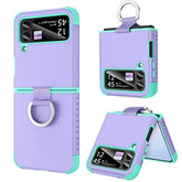 For Samsung Galaxy Z Flip 4 Case, Z Flip 4 5G Case, Heavy Duty 2 In 1 Full Body Rugged Shockproof Protection Cover With Ring Girls Women Boy Men Covers, Purple/Mint