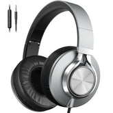 AILIHEN Wired Headphones with Microphone Volume Control, Noise Reduction Over Ear Headphones Wired 3.5mm, Super Soft Corded Headphone for Cellphones, Tablet and Chromebook (Grey)