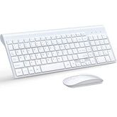 Wireless Keyboard And Mouse Ultra Slim Combo, 2.4G Silent Compact Usb 2400Dpi Mouse And Scissor Switch Keyboard Set With Cover, 2 Aa And 2 Aaa Batteries, For Pc/Laptop/Windows/Mac - White