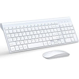 Wireless Keyboard And Mouse Ultra Slim Combo, 2.4G Silent Compact Usb 2400Dpi Mouse And Scissor Switch Keyboard Set With Cover, 2 Aa And 2 Aaa Batteries, For Pc/Laptop/Windows/Mac - White