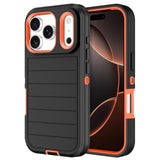 Heavy Duty Shockproof Dropproof 3-Layer Full Body Protection Military Grade Rugged Tough Non-Slip Cover Case for Apple iPhone 17 Pro 6.3",Black/Orange