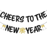 Cheers to 2026 New Year Banner Black Gold Glitter for Party Decorations