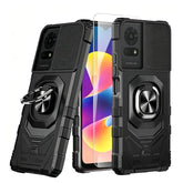 For Tcl 50 Le / Tcl K24 / Tcl K23 Case With 1 Pack Screen Protector,Dual Layer Hybrid Heavy Duty Defender Protection,Sleek Rugged Reinforced Cushion Corner Kickstand Shockproof Bumper Cover Black