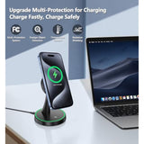 Magnetic Wireless Charger Stand 15W Fast Mag-Safe Charger For Iphone 16/16 Pro/16 Plus/16 Pro Max/15/14/13/12 Series Magnet Wireless Charging Station/Pad With Sleep-Friendly Light For Airpods