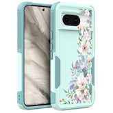 For Google Pixel 8 5G Case: Cute Flower Floral Design For Girls Women Slim Fit Soft Tpu Bumper Silicone Cell Phone Cover (Mint Teal/Magnolia)
