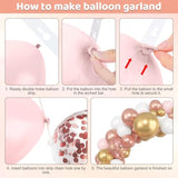 153Pcs Rose Gold Balloon Garland Arch Kit, Different Sizes 18 12 10 5 Inch Pink White Gold Latex Metallic Confetti Balloons For Girls Graduation Birthday Bridal Baby Shower Party Decorations