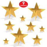 9-Piece 3-D Gold Star Centerpieces for NYE Party & Celebration Table Decorations