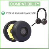 Replacement Earpads For Jabra Evolve 75(75Uc 75Ms 75Se) Stereo Wireless Bluetooth Headset, Headphones Ear Pads Cushions High Density Memory Foam.