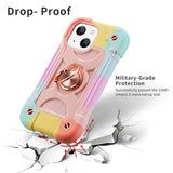 For Iphone 14 Case/Iphone 13 Case Inch With Ring Stand, With 2 Pack Glass Screen Protector + 1 Pack Camera Lens Protector,Heavy-Duty Shockproof Military Grade Rugged Cover (Rainbow Pink)