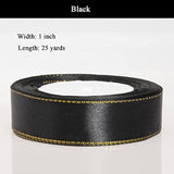 25 Yards 1 Inch Black Satin Ribbon With Gold Edges, Gold Border Fabric