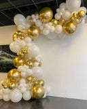 White and Gold Balloon Arch Garland Kit 153pcs with Star, 22 18 12 10 5in Different Size White Metallic Gold Confetti Latex Balloons for Birthday Anniversary Wedding Baby Shower Decoration