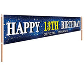 Large Blue Happy 13th Birthday Banner, Teenager Yard Sign and Photo Backdrop