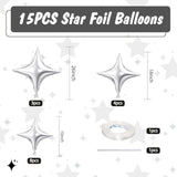 Silver Star Balloons,15Pcs Silver Star Foil Balloon,26/18/10 Inch Quadrangle Helium Balloons For Graduation Wedding Birthday Prom Anniversary Baby Shower Party Decorations