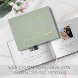 Wedding Guest Book With Table Sign And 216 Photo Corners Stickers, Linen Polaroid Guest Book For Wedding?Baby Shower - 100 Blank Pages Guestbook For Sign In And Photos- Sage 8”X10”