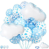 Cloud Balloons, 12 Inch White Blue Transparent Clouds Printed Latex Balloons With Cloud Foil Balloons For Sky Theme Birthday Party Baby Shower Wedding Decorations