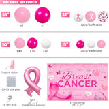 Breast Cancer Awareness Decorations,152PCS Breast Cancer Awareness Decorations Balloon Garland Arch Kit with Pink Ribbon Balloons and Large Backdrop Banner