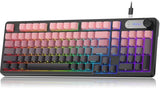 Rgb Gaming Keyboard, 98 Keys Usb Wired Keyboard With Rainbow Backlit, Volume Knob & Screen, Quiet Typing, Side-Printed Pbt Keycaps For Pc/Mac
