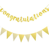 Pre-Strung Congratulations Banner Glitter Congratulation Banner 10 Ft Congrats Garland For Graduation, Wedding, Retirement, Baby Shower, Birthday, Celebration Party Decorations(Gold)