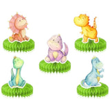 Set Of 5 Dino Table Honeycombs - Vibrant Dinosaur Themed Decorations For Baby Shower Or Birthday Party, Fun Tabletop Accents