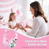 Kids Cat Ear Headphones Wired with Mic, 85/94dB Safe Volume Limit, Sparkly Wired Headset, Foldable, Sharing Port & Tangle-Free Cord for School,