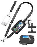 Clip and Go Strap for Phone with Wallet Crossbody, Adjustable Neck Lanyard, Detachable Wristlet Wallet with Zipper Phone Screen ID Window, 2x Tether