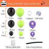 Halloween Balloon Arch Kit - Black, Green & Metallic Purple with Spider and Long Balloons